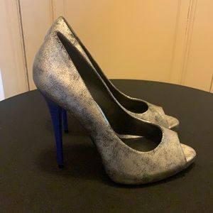 Aldo Distressed Silver Blue Heeled Stiletto Pumps 9